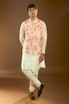 Buy_Arihant Rai Sinha_Pink Silk Embroidery Floral Print Bundi And Kurta Set 