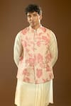 Shop_Arihant Rai Sinha_Pink Silk Embroidery Floral Print Bundi And Kurta Set _at_Aza_Fashions