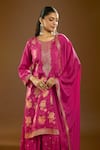 Naintara Bajaj_Pink Chiffon Sequins, Embroidery Round Neck Floral Bloom Print Kurta Sharara Set _at_Aza_Fashions