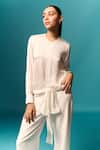 Emblaze_White Modal, Satin, Viscose Stones Round Neck Shirt And Embellished Pants _Online_at_Aza_Fashions