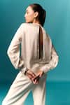 Shop_Emblaze_White Modal, Satin, Viscose Stones Round Neck Shirt And Embellished Pants _at_Aza_Fashions