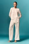 Buy_Emblaze_White Modal, Satin, Viscose Stones Round Neck Shirt And Embellished Pants _at_Aza_Fashions
