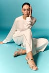 Shop_Emblaze_White Modal, Satin, Viscose Stones Round Neck Shirt And Embellished Pants _Online_at_Aza_Fashions