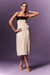 Buy_Emblaze_White Viscose Open Neck And Black Formal Midi Dress _at_Aza_Fashions