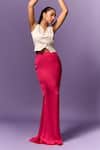 Buy_Emblaze_Cream Maheshwari, Crepe V-neck Hot Pink Skirt And White Mashru Waistcoat _Online_at_Aza_Fashions