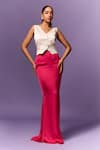 Buy_Emblaze_Cream Maheshwari, Crepe V-neck Hot Pink Skirt And White Mashru Waistcoat _at_Aza_Fashions