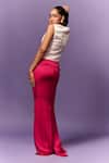 Shop_Emblaze_Cream Maheshwari, Crepe V-neck Hot Pink Skirt And White Mashru Waistcoat _at_Aza_Fashions