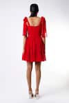 Shop_Emblaze_Red Georgette Sweetheart Neck Corset Dress With Tie-up Sleeves _at_Aza_Fashions