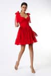Buy_Emblaze_Red Georgette Sweetheart Neck Corset Dress With Tie-up Sleeves _at_Aza_Fashions