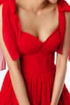 Emblaze_Red Georgette Sweetheart Neck Corset Dress With Tie-up Sleeves _Online_at_Aza_Fashions