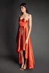 Shop_Emblaze_Rust Gabardine Sweetheart Neck Corset High-low Dress _Online_at_Aza_Fashions