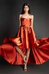 Emblaze_Rust Gabardine Sweetheart Neck Corset High-low Dress _at_Aza_Fashions