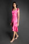 Buy_Emblaze_Pink Modal, Satin V-neck Ruffled Dress With Shoulder Tie-up _at_Aza_Fashions