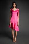 Buy_Emblaze_Pink Modal, Satin V-neck Ruffled Dress With Shoulder Tie-up _Online_at_Aza_Fashions