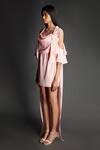 Emblaze_Pink Crepe Cowl , Open Baby High-low Jacket And Dress Set _Online_at_Aza_Fashions