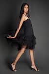 Emblaze_Black Tulle Open Neck Ruffled Dress _at_Aza_Fashions