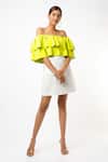 Buy_Emblaze_Lavender Crepe Off-shoulder Lime Crop Top _at_Aza_Fashions