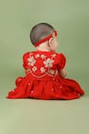 Shop_LITTLE BRATS_Red Cotton Embroidery Flower Baby Outfit _at_Aza_Fashions