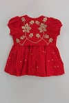 LITTLE BRATS_Red Cotton Embroidery Flower Baby Outfit _Online_at_Aza_Fashions