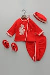 LITTLE BRATS_Red Cotton Embroidery Designer Kurta Set For Boys _Online_at_Aza_Fashions