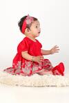 LITTLE BRATS_Red Cotton Embroidery, Bows Floral Frock Set For Girls _Online_at_Aza_Fashions