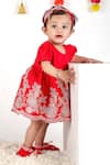 Buy_LITTLE BRATS_Red Cotton Embroidery, Bows Floral Frock Set For Girls _Online_at_Aza_Fashions