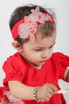 Shop_LITTLE BRATS_Red Cotton Embroidery, Bows Floral Frock Set For Girls _Online_at_Aza_Fashions