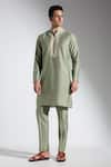 Neha Gursahani_Green Silk Embroidery Designer Spun Kurta Pant Set _Online_at_Aza_Fashions
