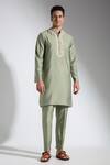 Shop_Neha Gursahani_Green Silk Embroidery Designer Spun Kurta Pant Set _Online_at_Aza_Fashions