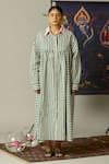 Buy_Quod_Multi Color Cotton Collared Striped Streams Dress _at_Aza_Fashions