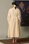 Shop_Quod_Yellow Cotton Embroidery Collared Striped Coast Dress With Bow Tie _at_Aza_Fashions