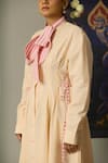 Shop_Quod_Yellow Cotton Embroidery Collared Striped Coast Dress With Bow Tie _Online_at_Aza_Fashions