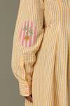 Buy_Quod_Yellow Cotton Embroidery Collared Striped Coast Dress With Bow Tie 