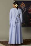 Shop_Quod_Blue Cotton Embroidery Round Neck Striped Brooks Dress _at_Aza_Fashions