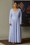 Buy_Quod_Blue Cotton Embroidery Round Neck Striped Brooks Dress _at_Aza_Fashions