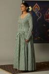 Quod_Green Cotton Embroidery Scoop Neck Striped Brooks Dress _Online_at_Aza_Fashions