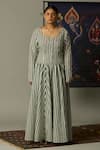 Buy_Quod_Green Cotton Embroidery Scoop Neck Striped Brooks Dress _at_Aza_Fashions