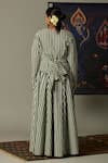 Shop_Quod_Green Cotton Embroidery Scoop Neck Striped Brooks Dress _at_Aza_Fashions