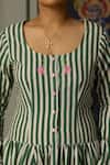 Quod_Green Cotton Embroidery Scoop Neck Striped Brooks Dress _at_Aza_Fashions