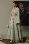 Quod_Green Cotton V-neck Striped Drift Kaftan Dress _Online_at_Aza_Fashions