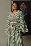 Buy_Quod_Green Cotton V-neck Striped Drift Kaftan Dress _Online_at_Aza_Fashions