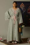 Buy_Quod_Green Cotton V-neck Striped Drift Kaftan Dress _at_Aza_Fashions