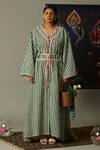 Shop_Quod_Green Cotton V-neck Striped Drift Kaftan Dress _Online_at_Aza_Fashions