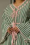 Quod_Green Cotton V-neck Striped Drift Kaftan Dress _at_Aza_Fashions