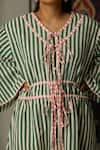 Buy_Quod_Green Cotton V-neck Striped Drift Kaftan Dress 