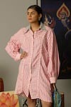 Buy_Quod_Multi Color Cotton Collared Striped Designer Dress _at_Aza_Fashions