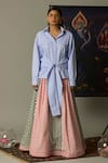 Buy_Quod_Blue Cotton Collared Striped Four Sleeves Shirt _at_Aza_Fashions