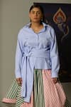 Quod_Blue Cotton Collared Striped Four Sleeves Shirt _at_Aza_Fashions