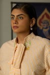 Shop_Quod_Yellow Cotton Embroidery Open Neck Ridge Striped Shirt _Online_at_Aza_Fashions