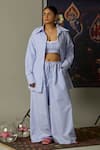 Buy_Quod_Blue Cotton Embroidery Collared Wisp Shirt In Aqua _at_Aza_Fashions
